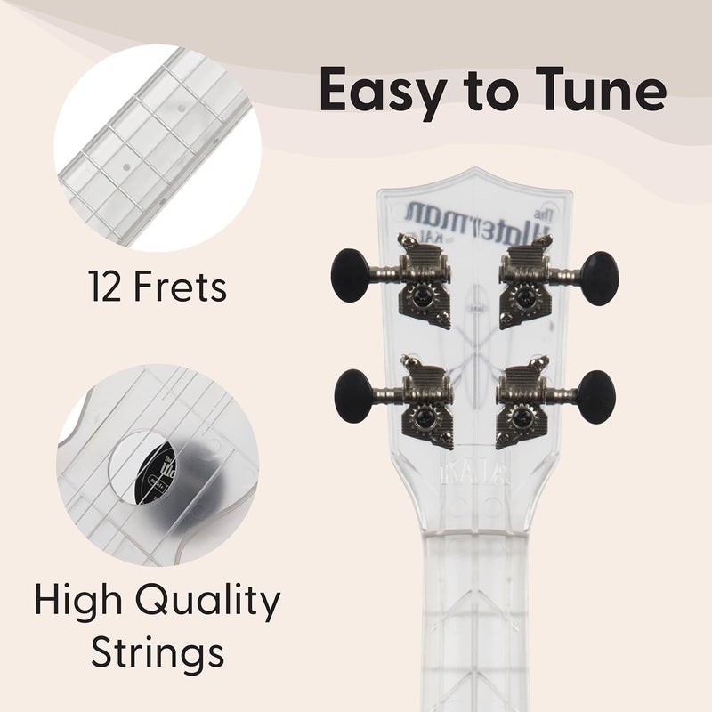 Kala Ukulele Frosted Glass 4 String Soprano Ukulele from the Waterman Sea Glass Collection, Classroom Instruments - Image 5